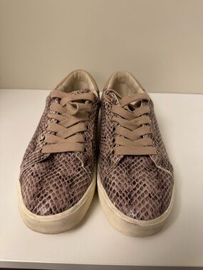 Sam Edelman Taupe Snake-Print Low Top Sneakers 7.5